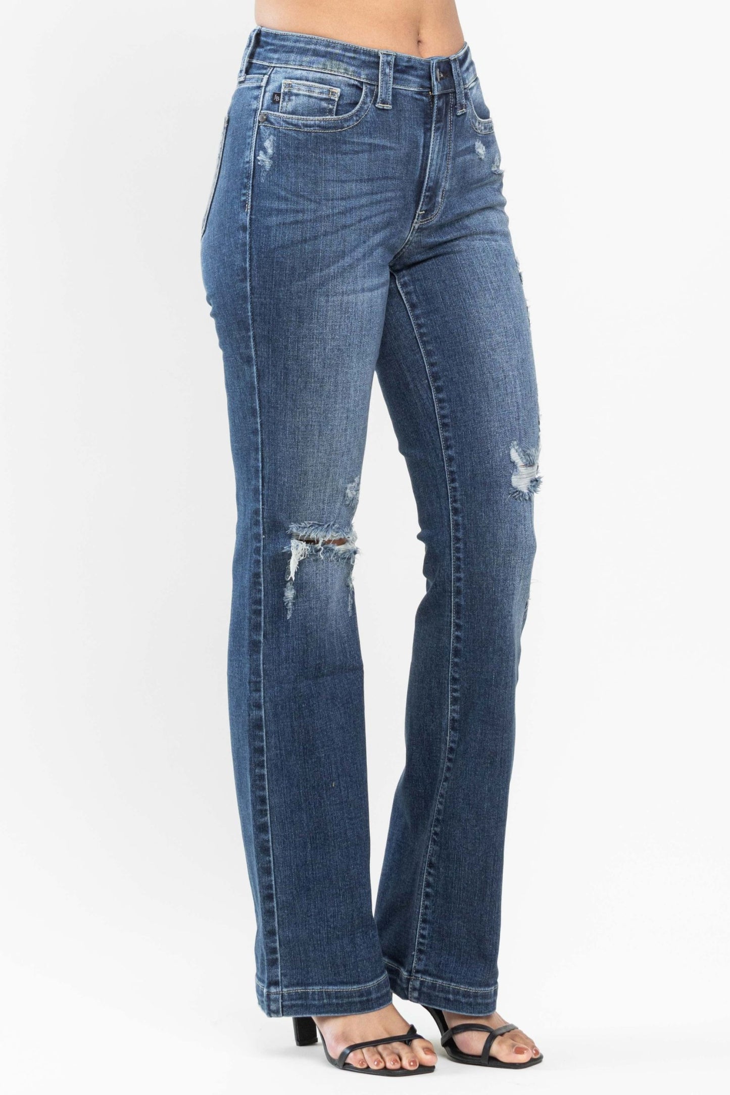 Judy Blue Mid Rise Hand Sand & Destroy Bootcut Denim Jeans