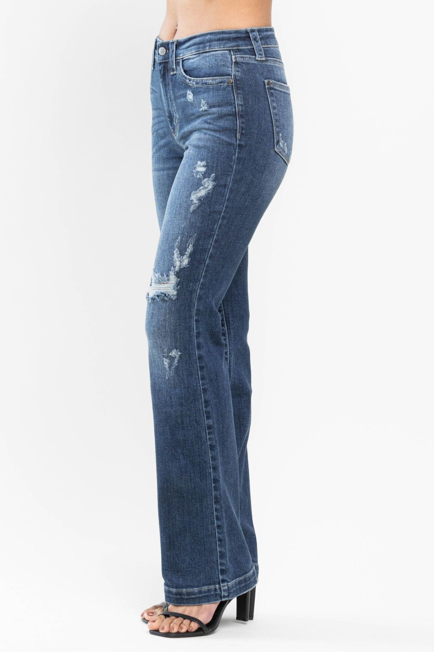 Judy Blue Mid Rise Hand Sand & Destroy Bootcut Denim Jeans