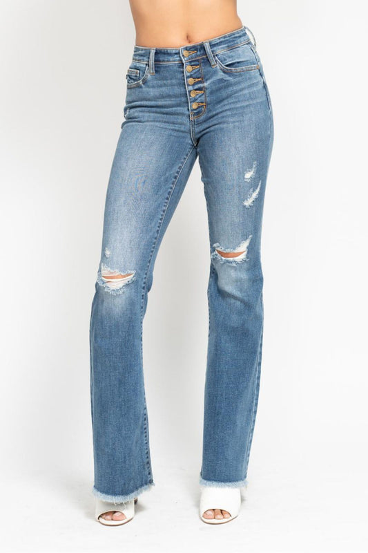 Judy Blue Mid Rise Button Fly Flare Jeans