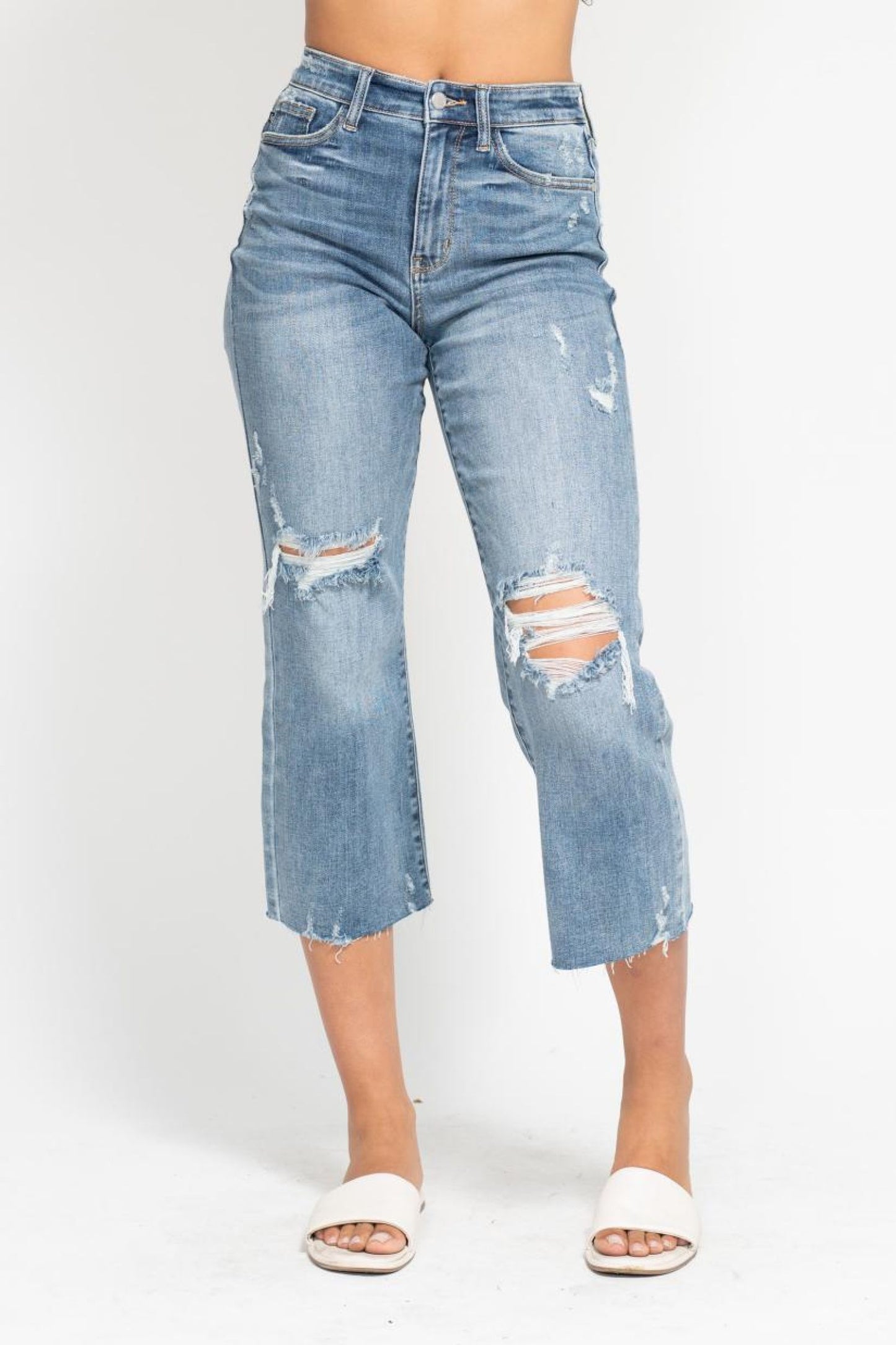 Judy Blue High Waist Destructed Wide Leg Crop Jeans