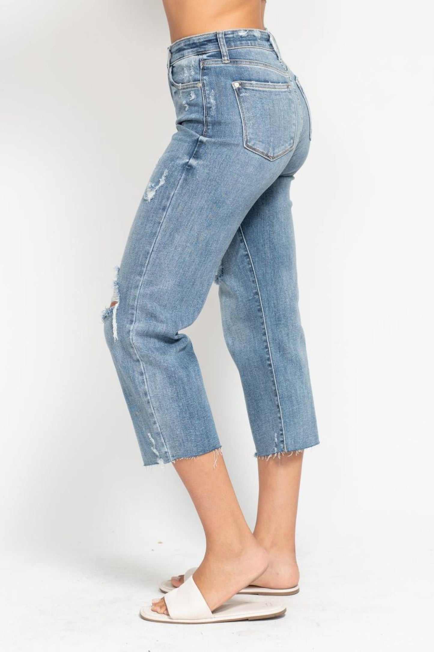 Judy Blue High Waist Destructed Wide Leg Crop Jeans