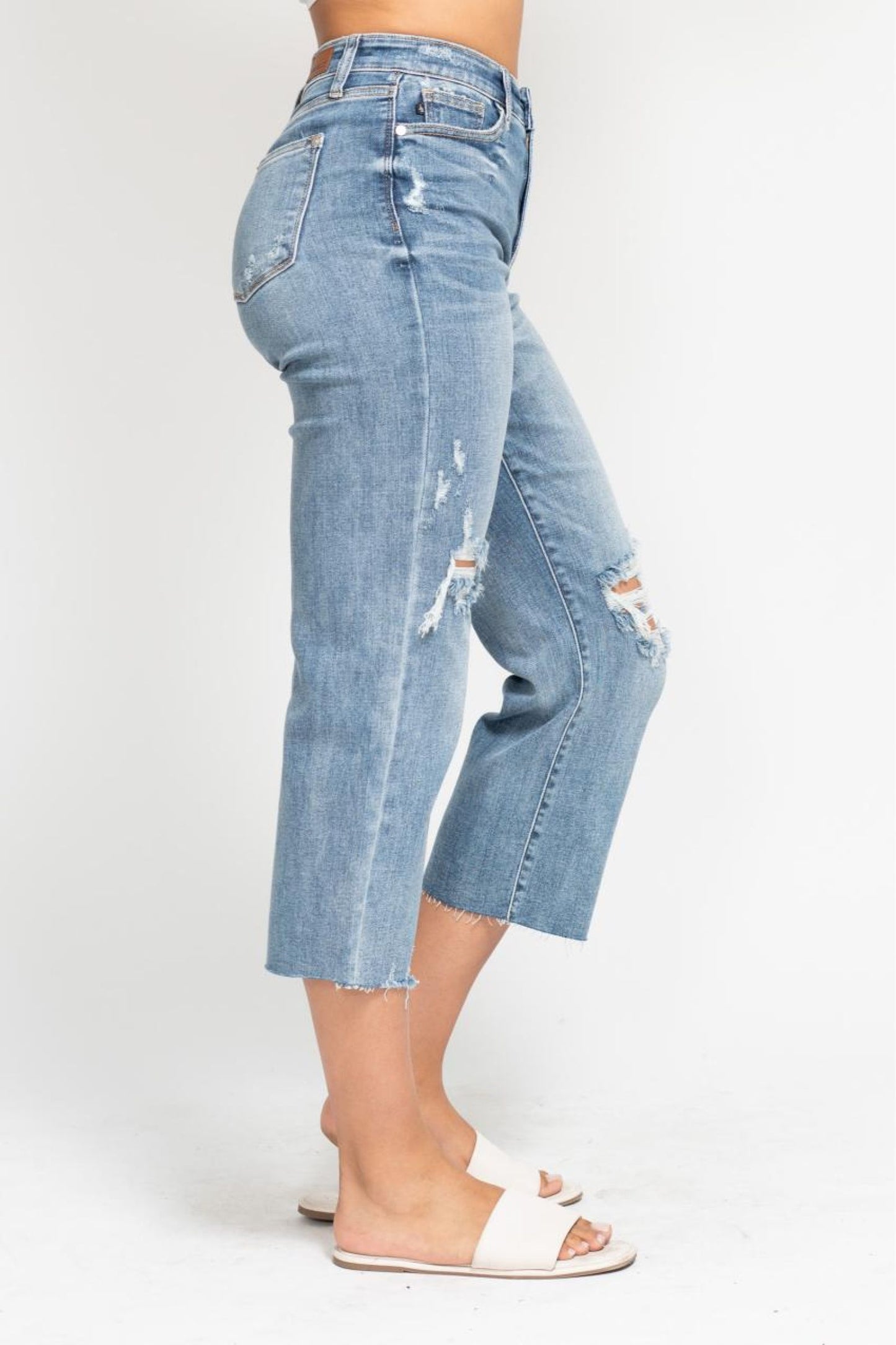 Judy Blue High Waist Destructed Wide Leg Crop Jeans