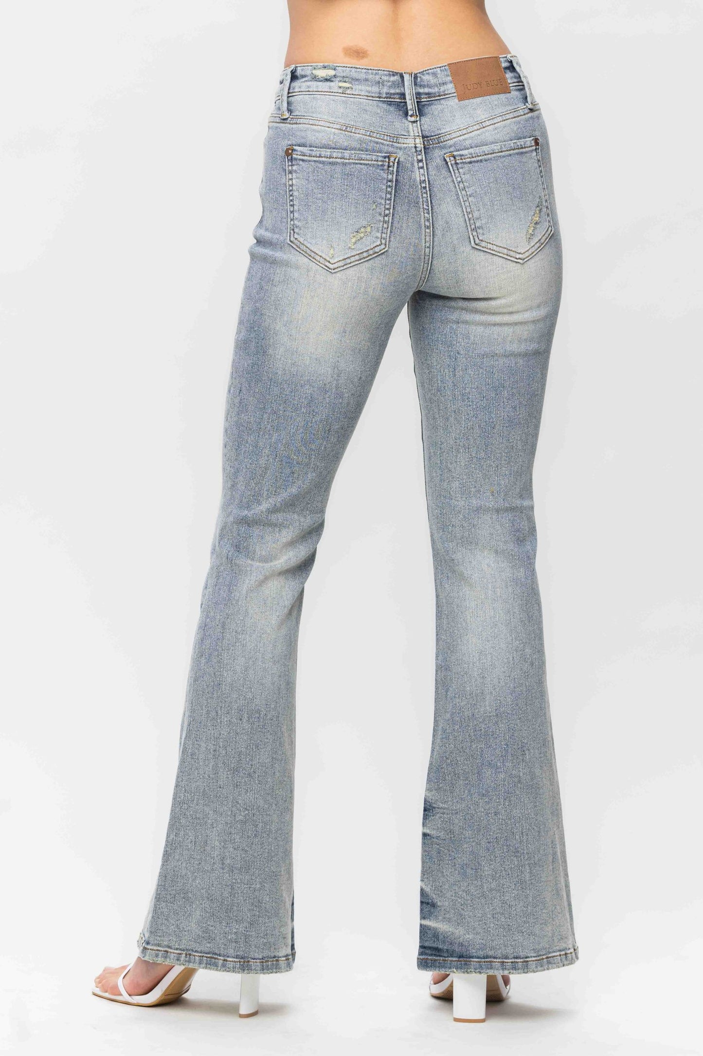 Judy Blue Mid-Rise Tinted Pin Tack Flare Denim Jeans