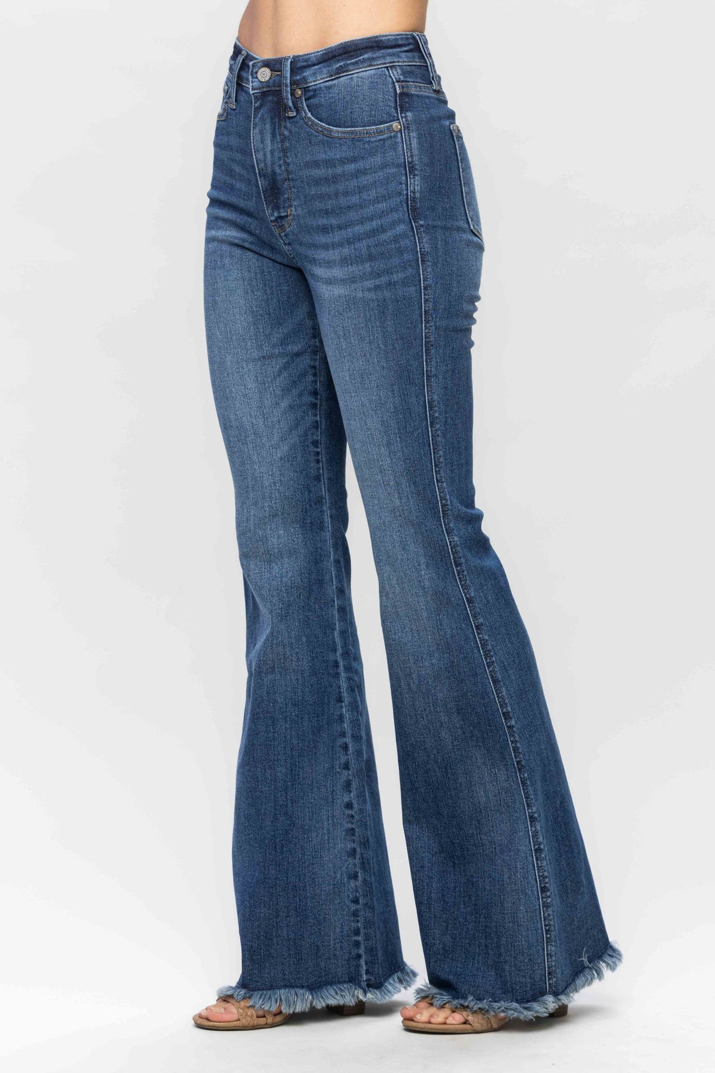 Judy Blue High Waist Tummy Control Fray Hem Flare Jeans