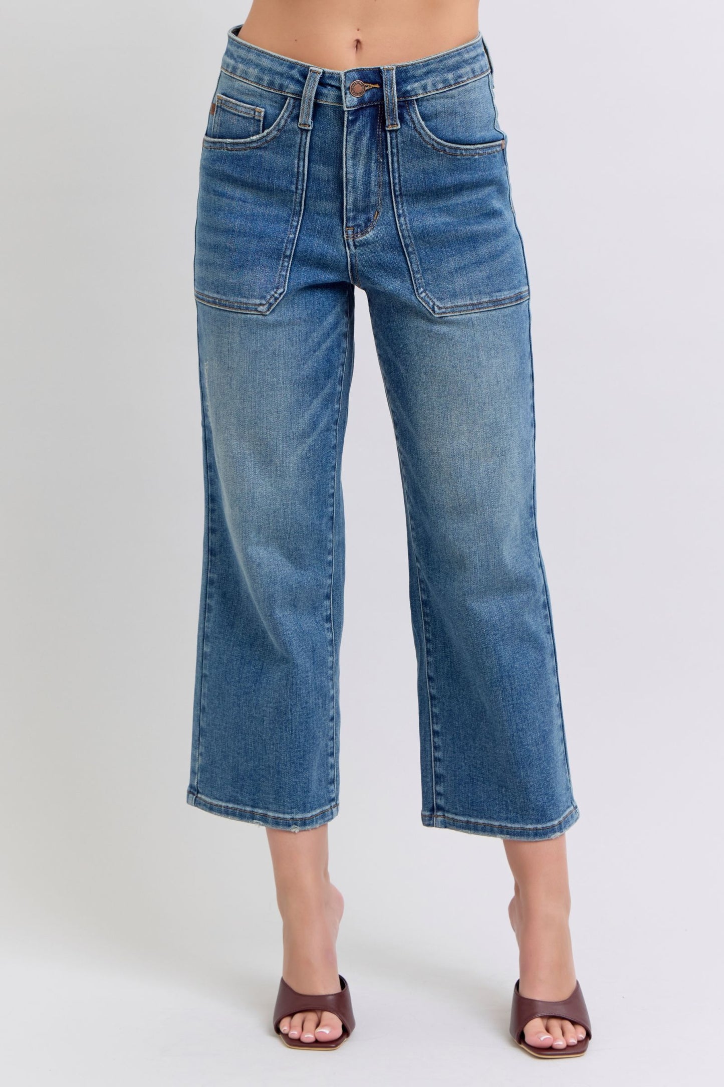 Judy Blue High Waist Utility Pockets Cropped Wide Leg Jeans