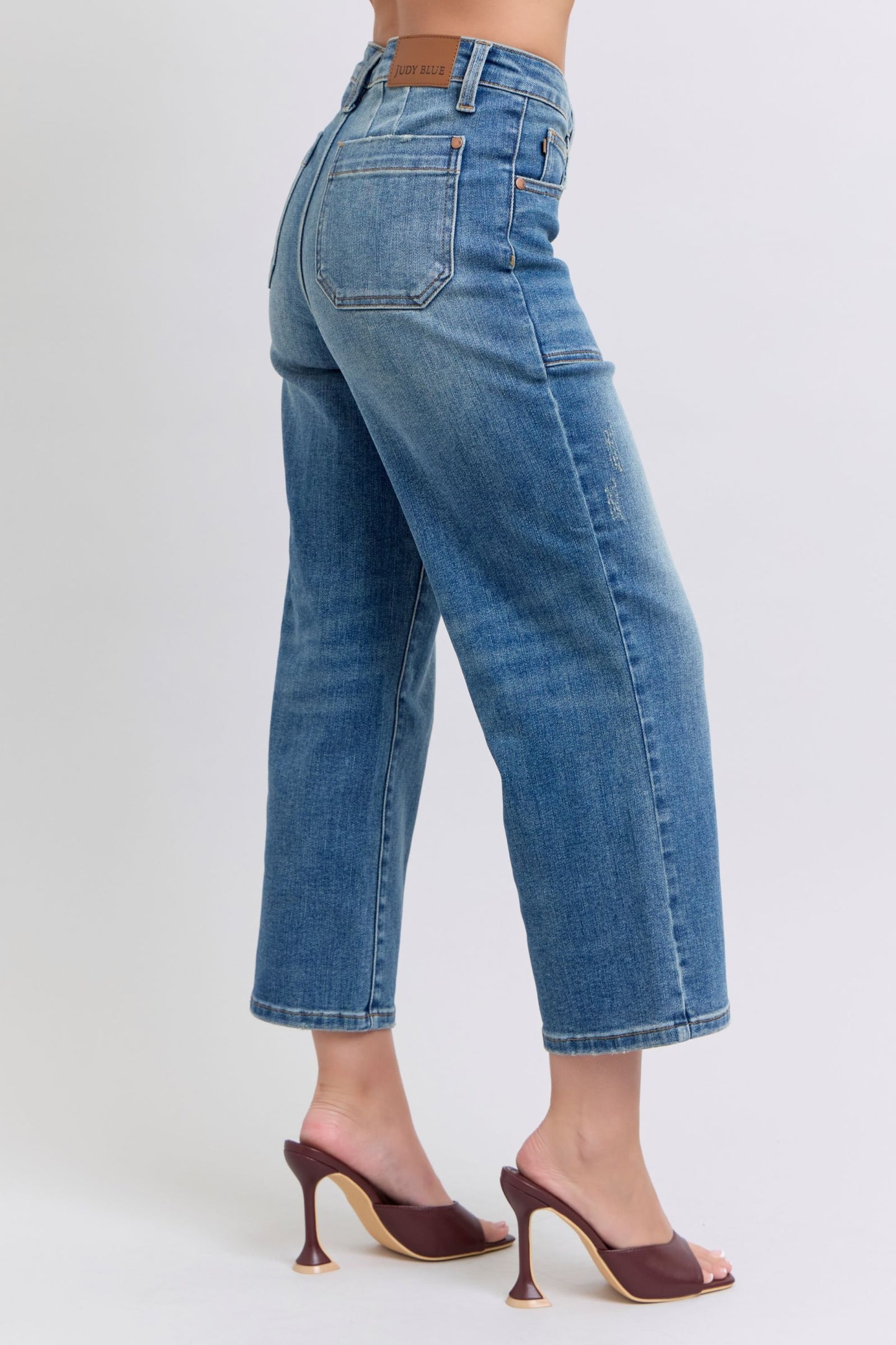 Judy Blue High Waist Utility Pockets Cropped Wide Leg Jeans