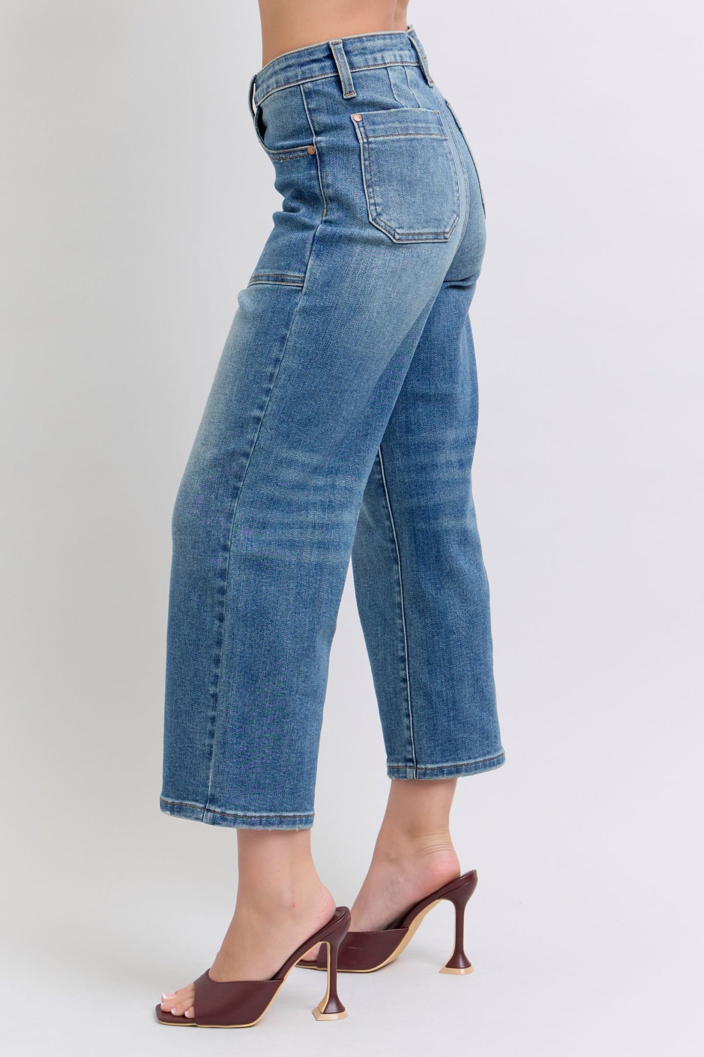 Judy Blue High Waist Utility Pockets Cropped Wide Leg Jeans