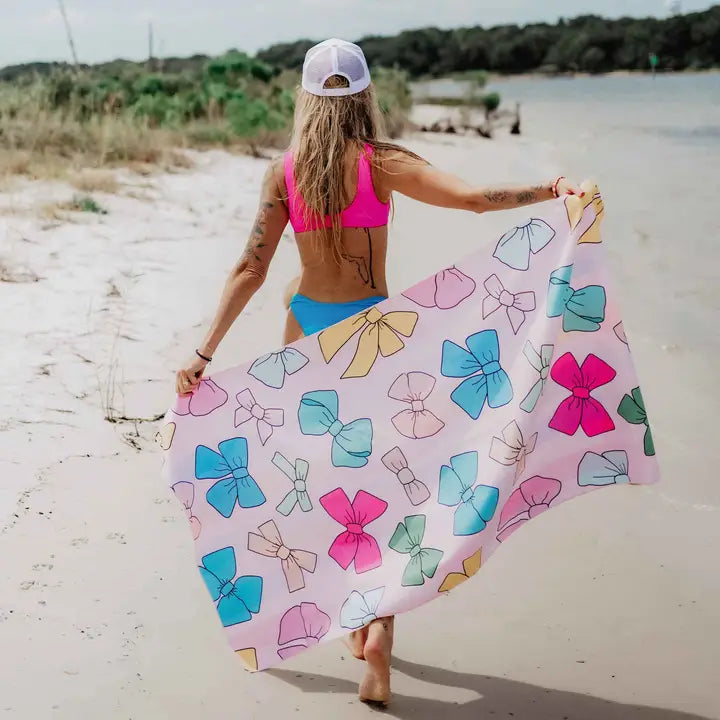 Micro Fiber Beach Towel - Cute Girly Bows