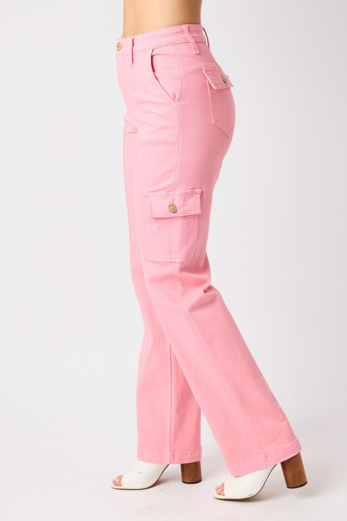 Judy Blue High Waist Pink Cargo Straight Leg Jeans