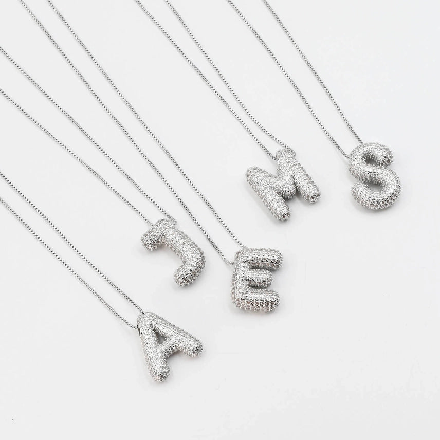 Silver Crystal Balloon Initials Necklace