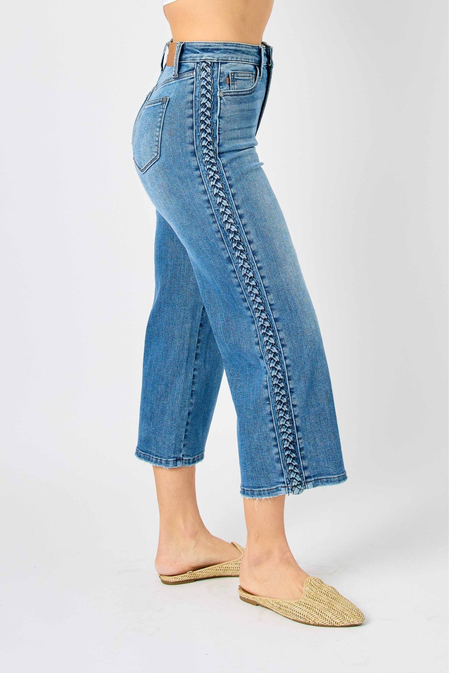 Judy Blue High Waist Braided Crop Wide Leg Jeans