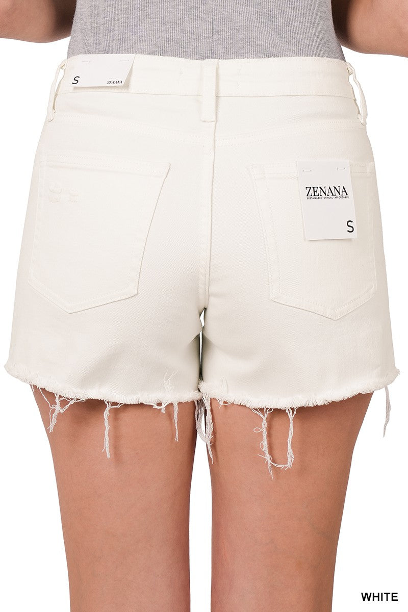 Zenana Button Fly White Denim Shorts