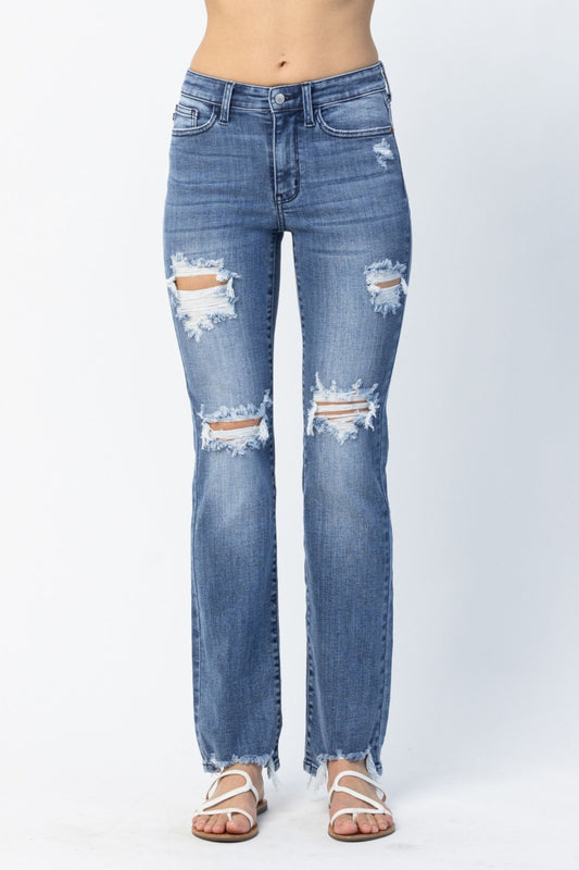 Judy Blue Destroy Mid-Rise Straight Denim Jeans