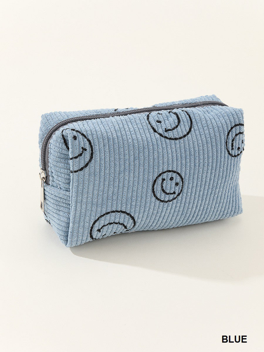 Smiley Face Corduroy Cosmetic Pouch Bag