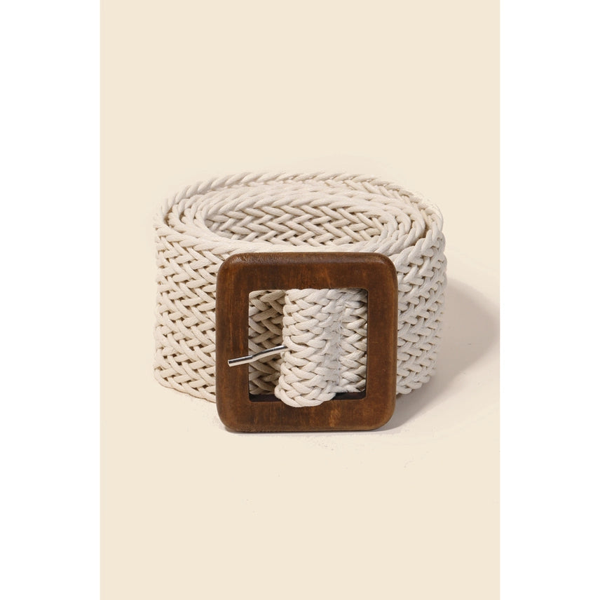 Wooden Square Buckle Braided Belt