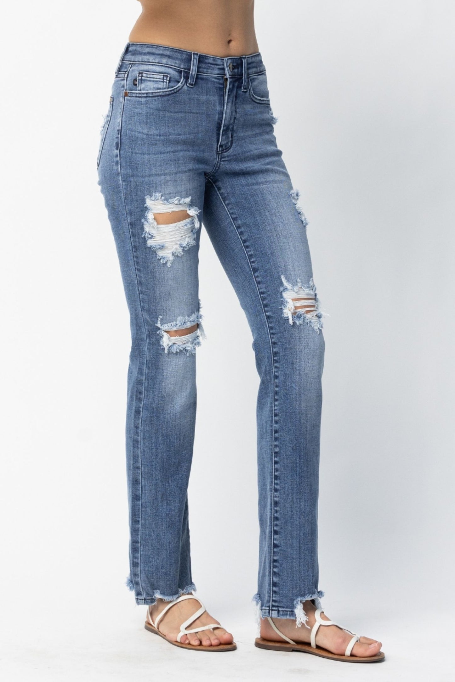 Judy Blue Destroy Mid-Rise Straight Denim Jeans