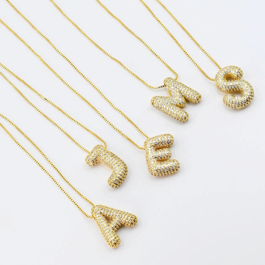 Gold Crystal Balloon Initials Necklace