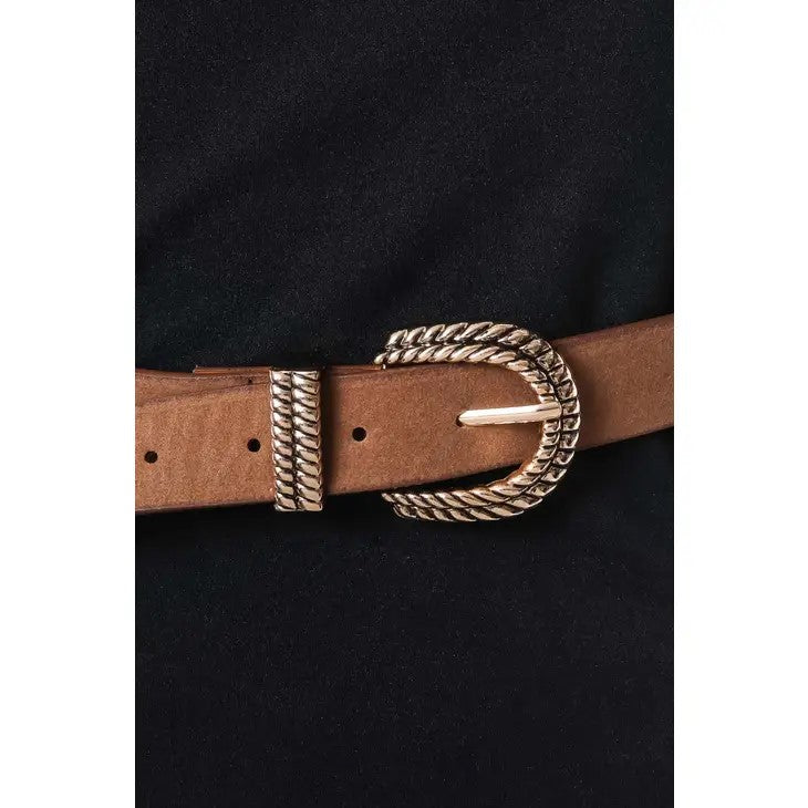 Faux Leather Solid Rope Buckle Belt