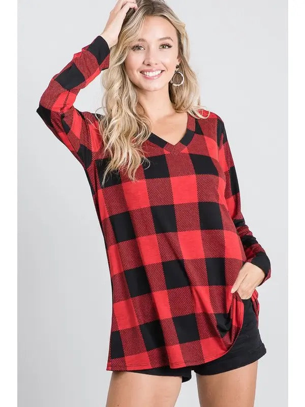 The Donna Red & Black Plaid Top