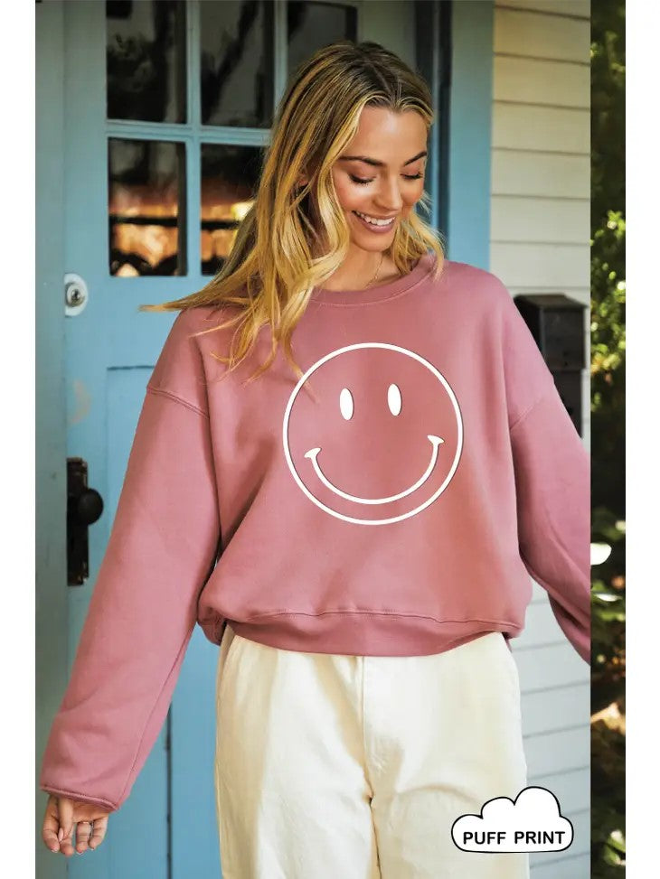 Smiley Face Puff Graphic Sweatshirt