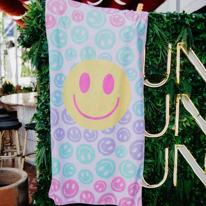 Micro Fiber Beach Towel -Pastel Happy Face