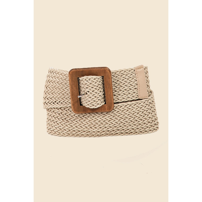Wooden Square Buckle Braided Belt