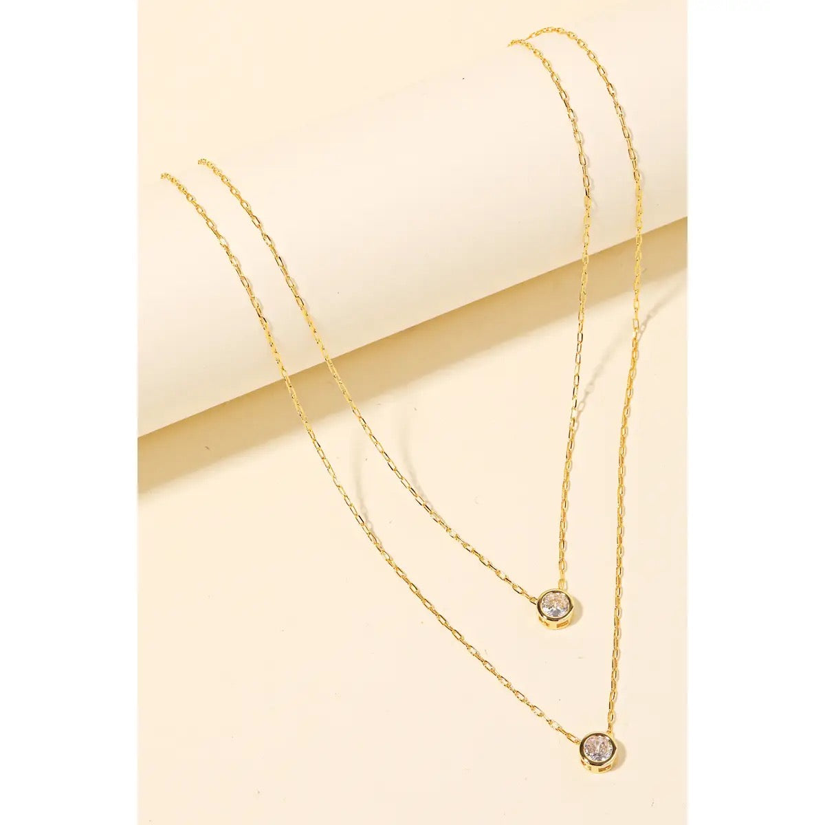 Crystal Stud Layered Chain Necklace