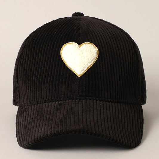 Heart Patch Corduroy Baseball Hat
