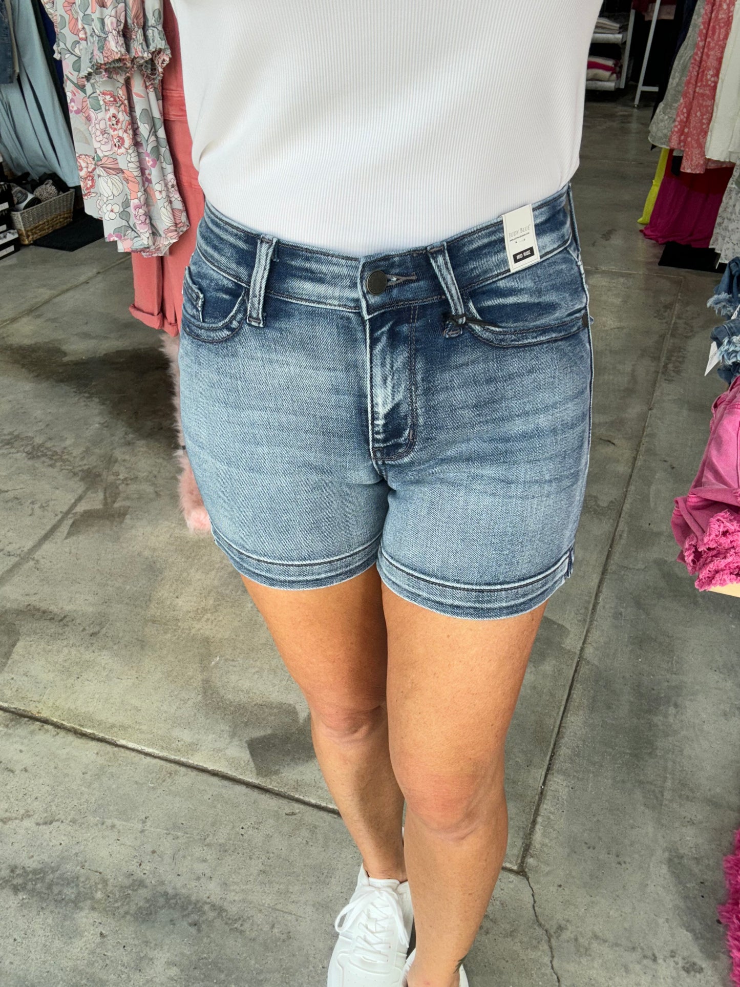 Judy Blue Mid-Rise Faux Flap Pocket Denim Shorts