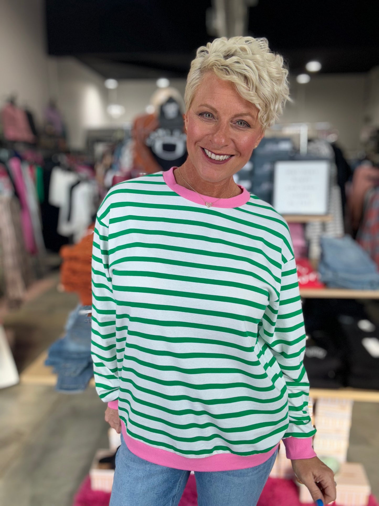 Striped In Green Long Sleeve Top