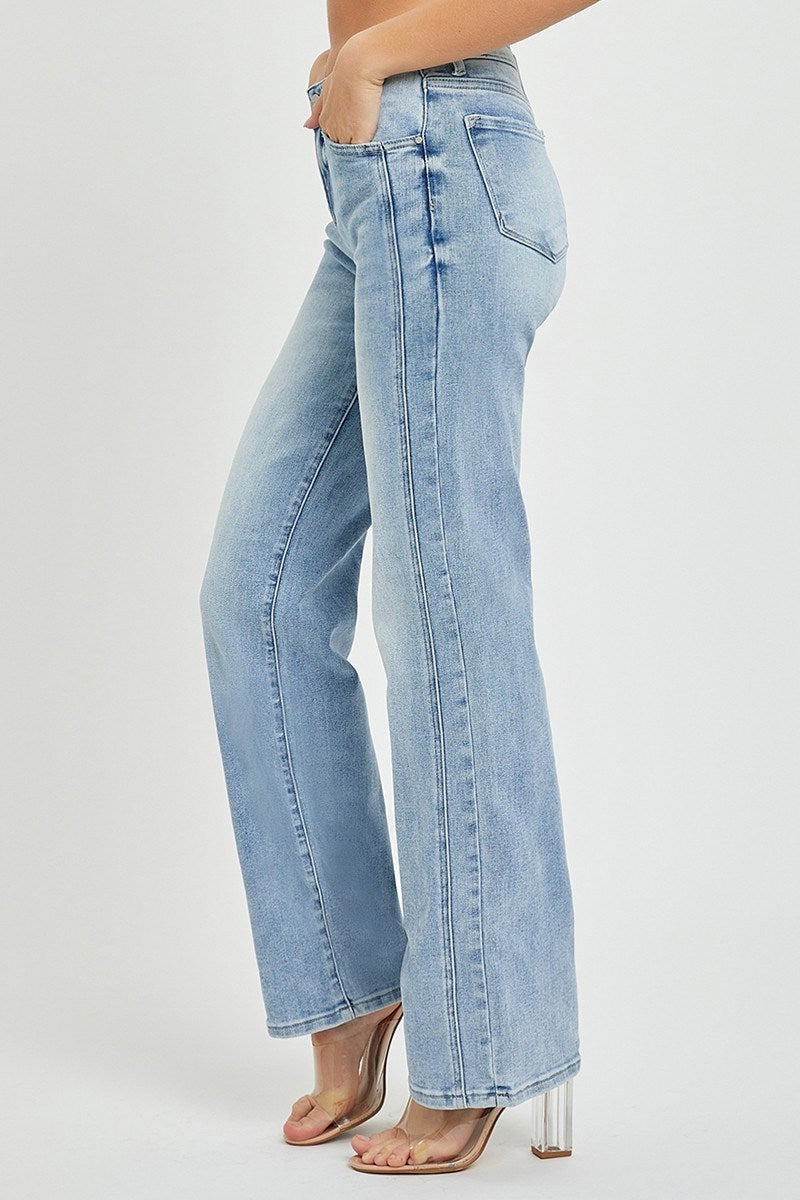 Risen Mid Rise Straight Denim Jeans