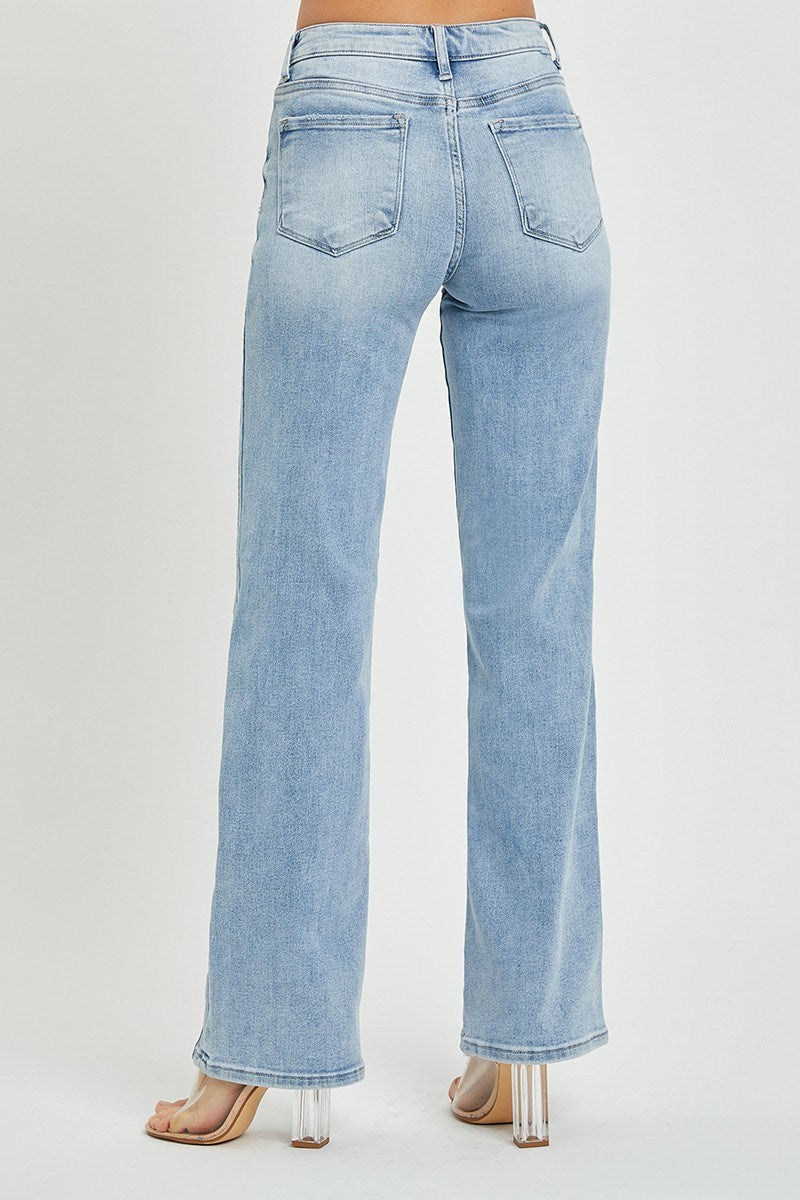 Risen Mid Rise Straight Denim Jeans