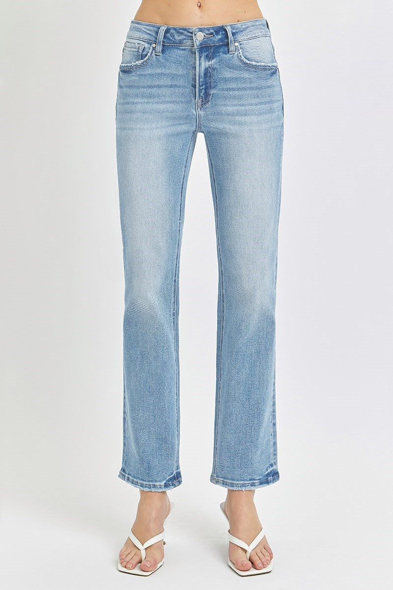 Risen Mid Rise Straight Ankle Relaxed Jeans