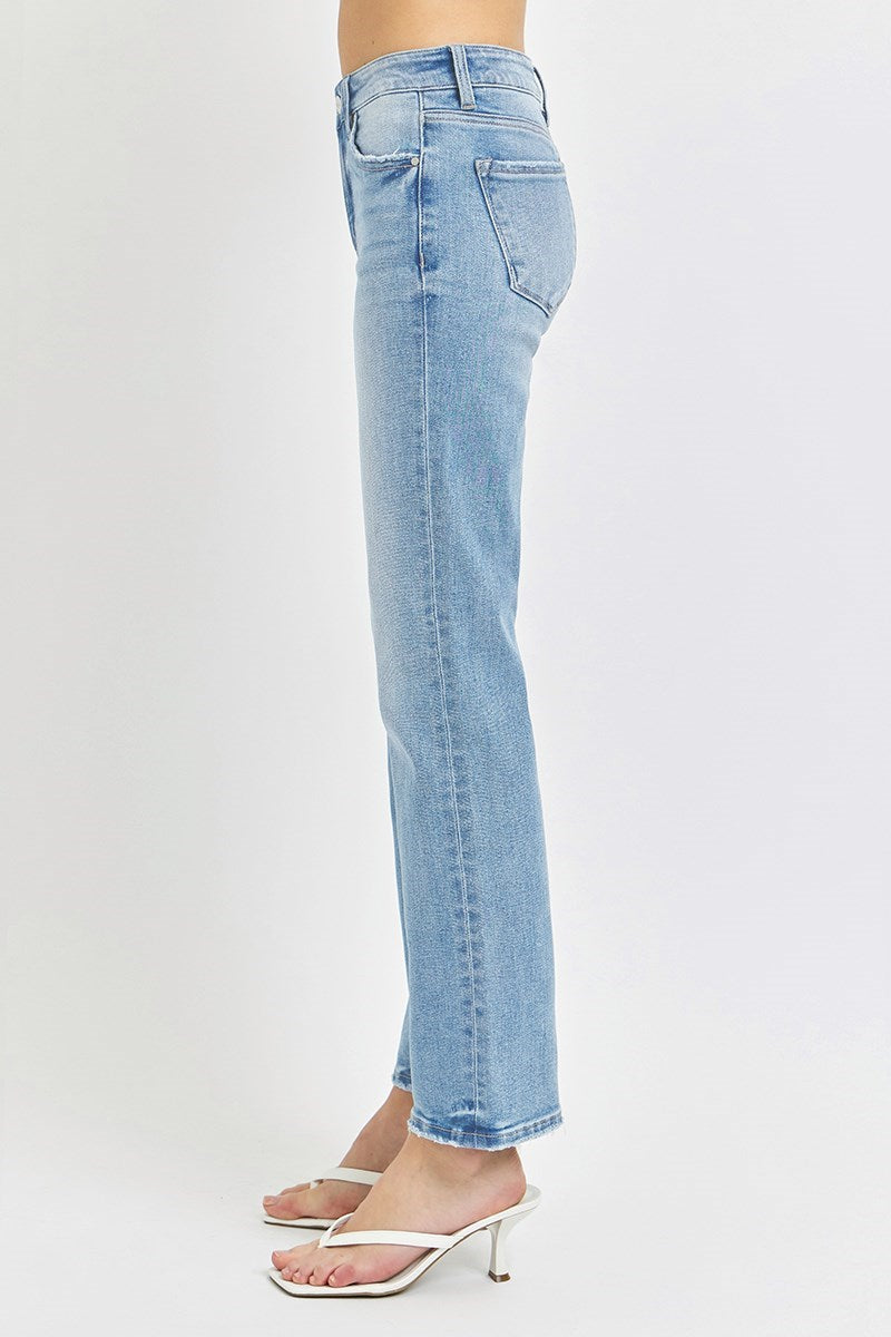 Risen Mid Rise Straight Ankle Relaxed Jeans