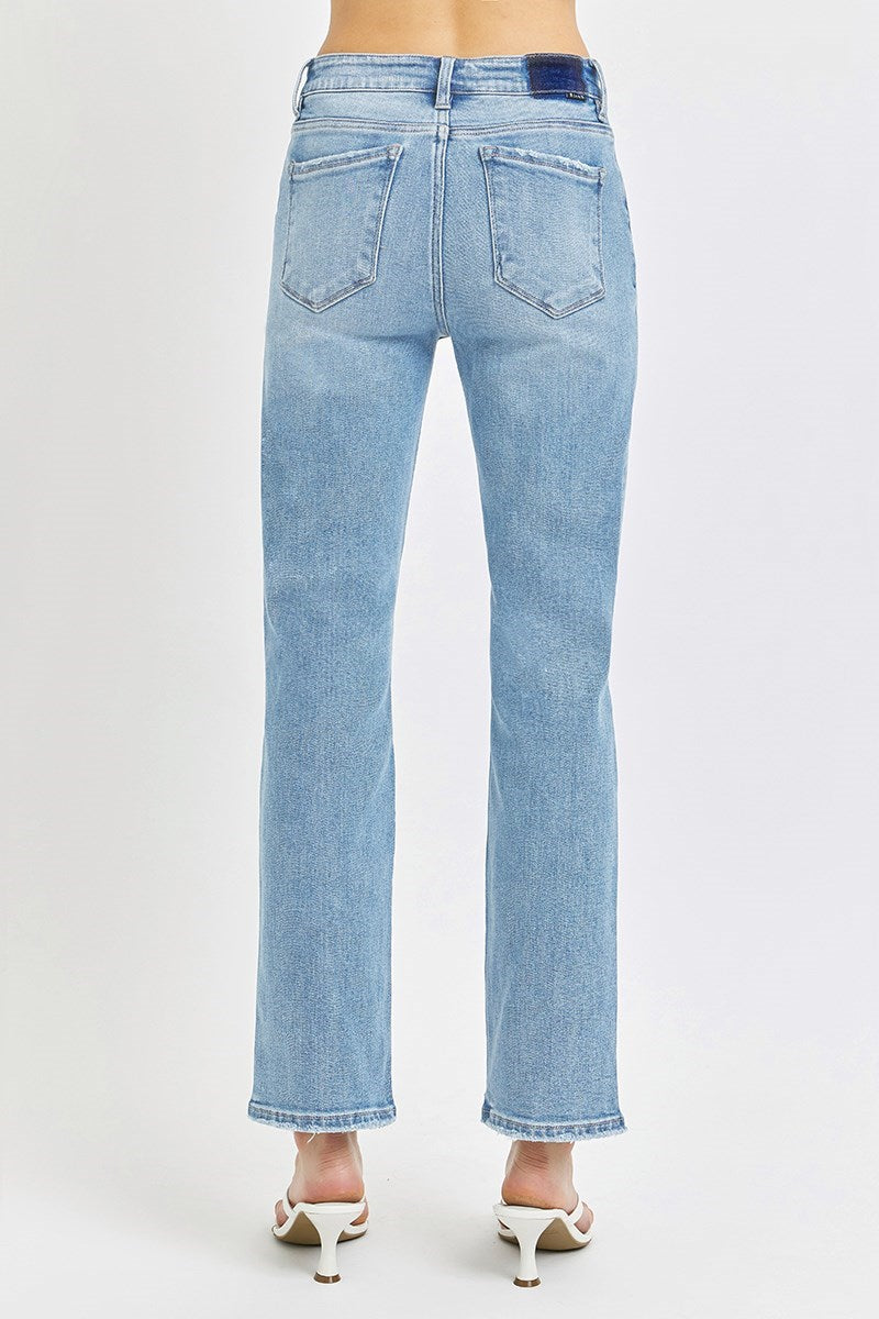 Risen Mid Rise Straight Ankle Relaxed Jeans