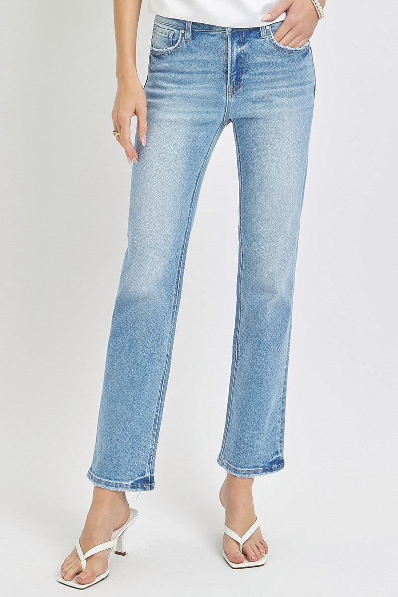 Risen Mid Rise Straight Ankle Relaxed Jeans