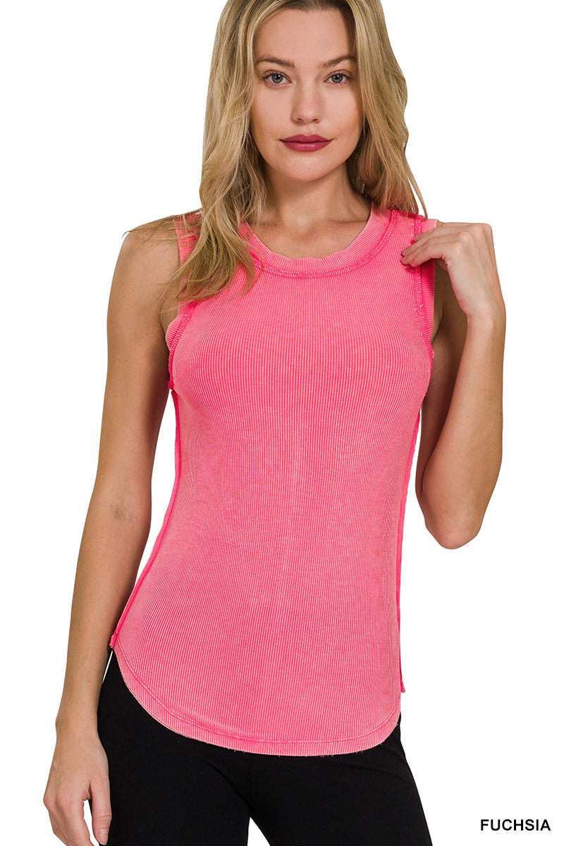Zenana Washed Ribbed Scoop Neck Tank Top