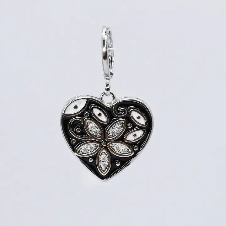 Black Heart Silver Charm