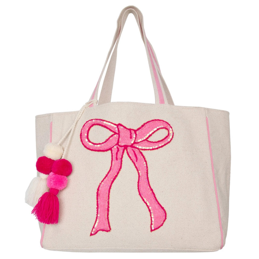 The Pink Sequin Bow Canvas Tote Bag