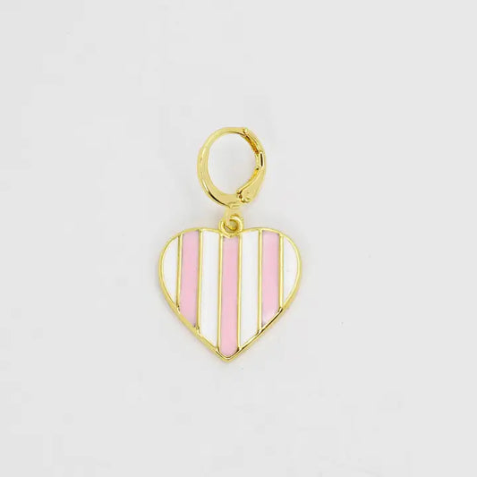 Pink Stripes Heart Charm