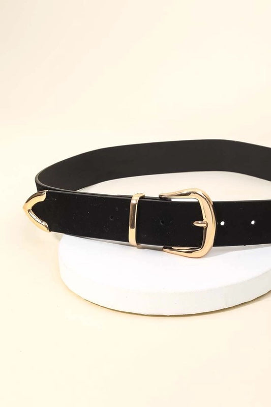 Faux Leather Black with Gold Buckle Belt