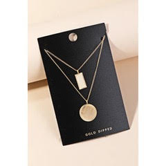Layered Rectangle Disc Pendant Necklace