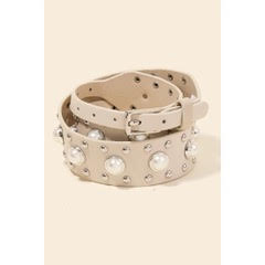 Pearl Studded Faux Leather Belt