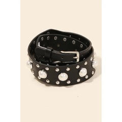 Pearl Studded Faux Leather Belt