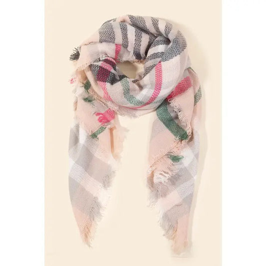 Pink Plaid Knitted Scarf