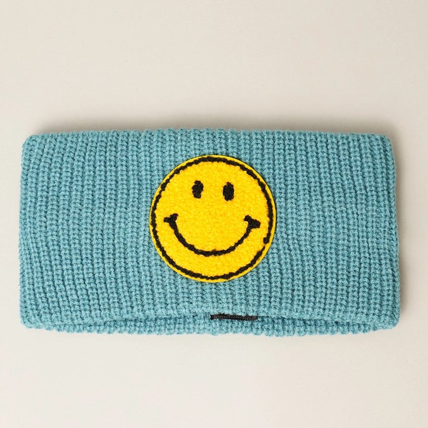 Happy Face Ribbed Knit Headband