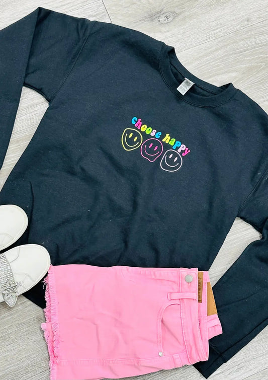 Choose Happy Embroidered Sweatshirt