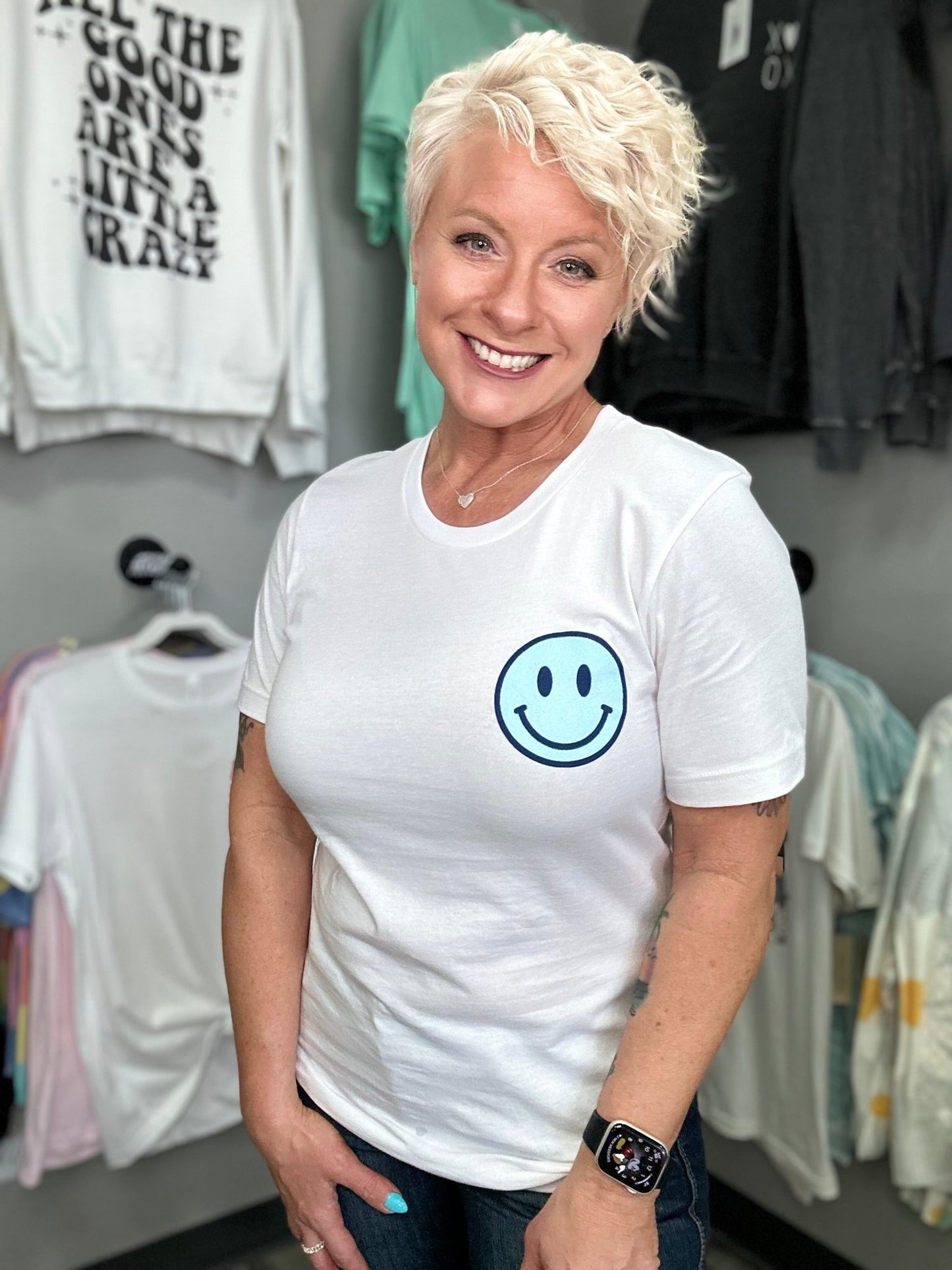 Blue Smile Graphic Tee - Lazy Daisy Boutique