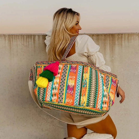 Bohemian Rainbow Weekender Bag with Layered Tassel - Polished Boutique