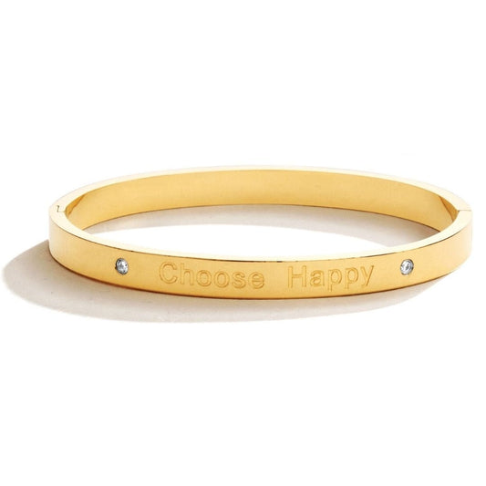 Choose Happy Gold Hinged Bracelet - Polished Boutique